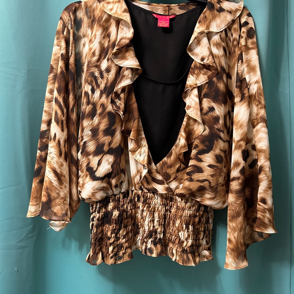 Sunny Leigh Animal Print Ruffle Blouse